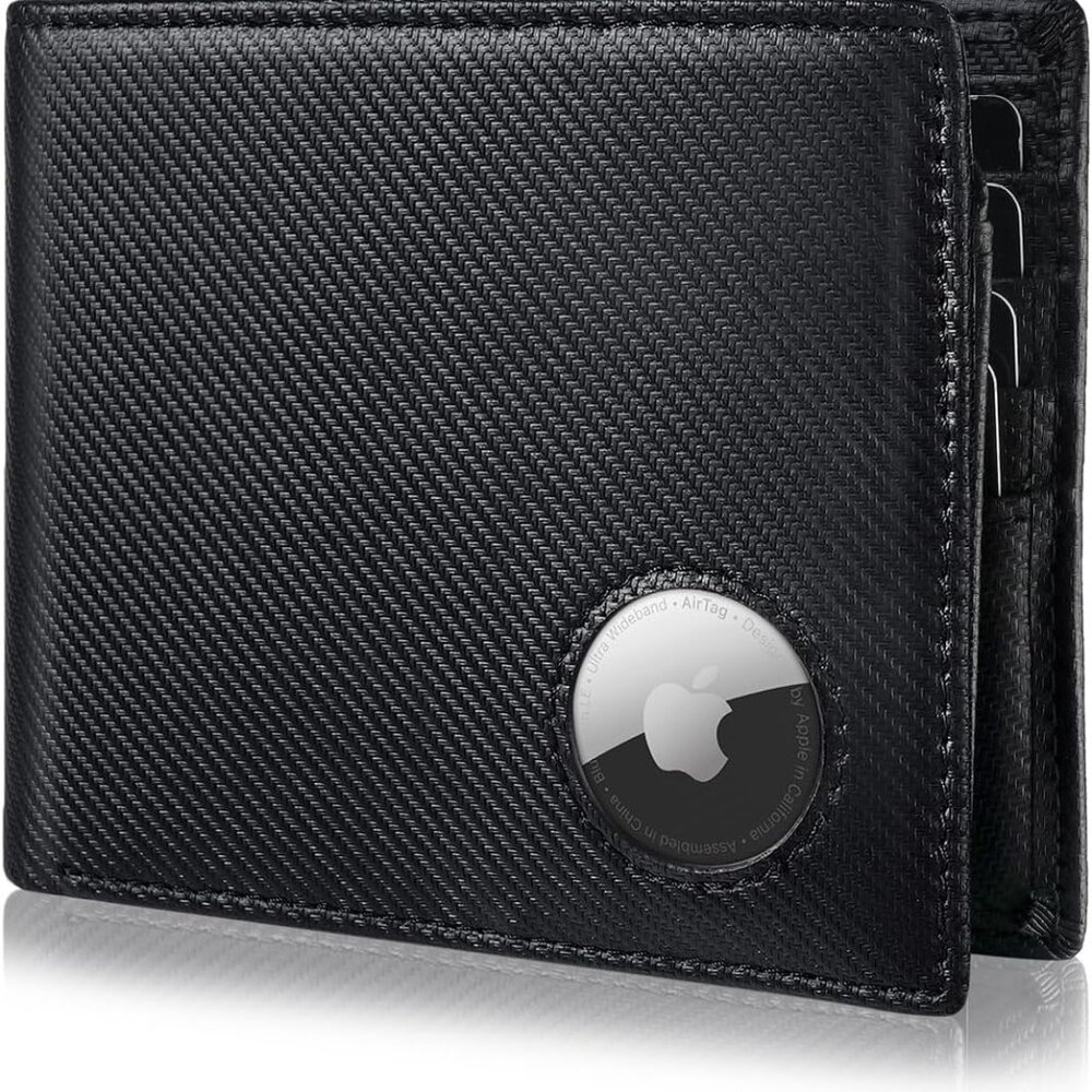 Black Wallet for Men Bifold Wallet with AirTag Holder‎ RFID Blocking Wallet